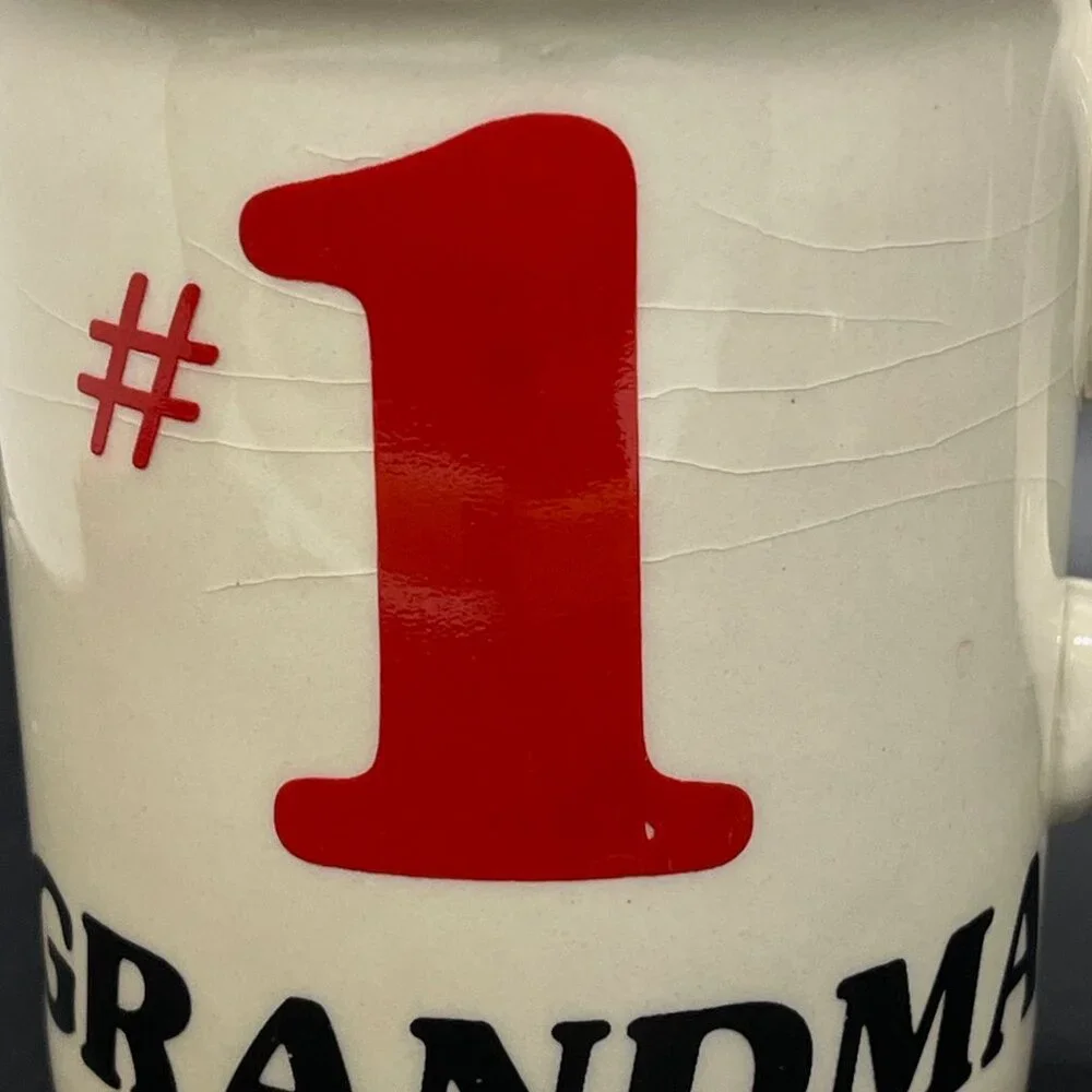 #1 Grandma Coffee‎ Mug Red Black White Ceramic Vintage Made In England *Crazing